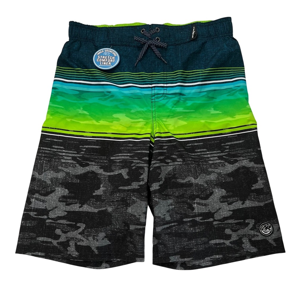 NWT ZeroXposur Big Boy Board Shorts 18/20 Teal Camo Stripe Lined UPF Swim Trunks